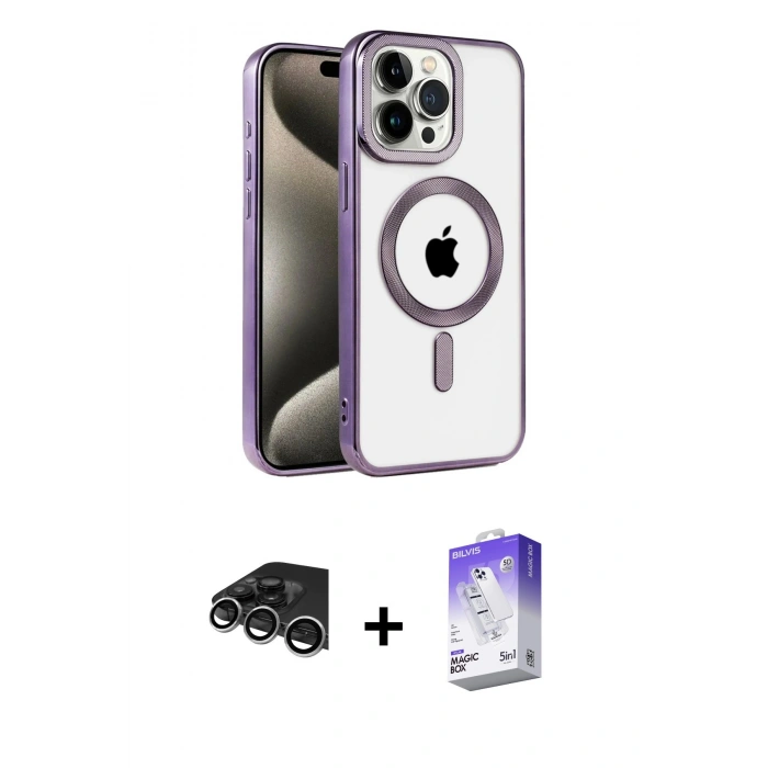 MARSİLYAN™- iPhone 14 Pro Max Kılıf Eksen Form Koleksiyonu - Siyah Bilvis 5in1 3D Magic Cam Ekran Koruyucu + Raze Metal Kamera Lens - GS