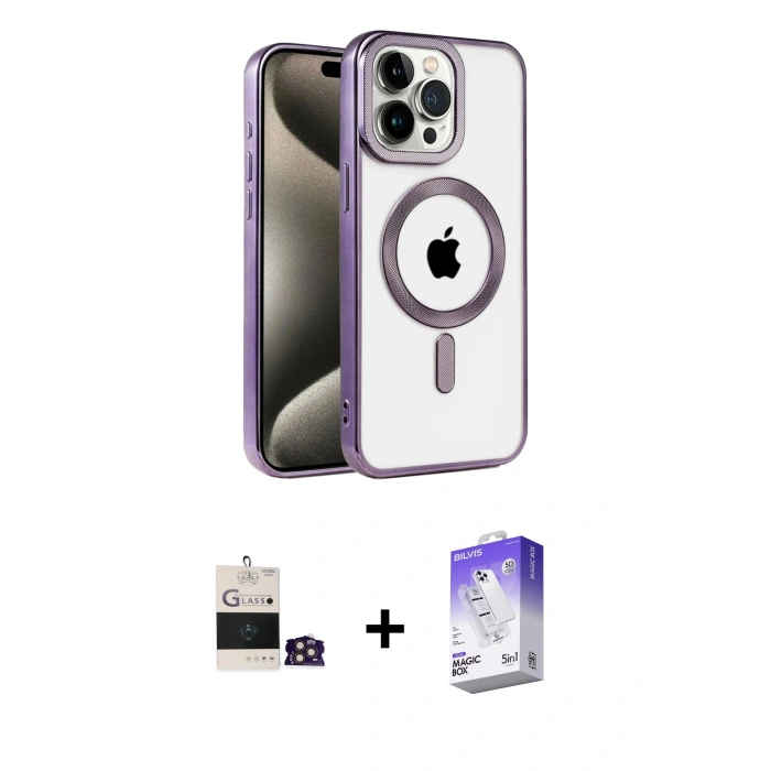 MARSİLYAN™- iPhone 14 Pro Max Kılıf Eksen Form Koleksiyonu - Siyah Bilvis 5in1 3D Magic Cam Ekran Koruyucu + Bilvis Titan Kamera Lens - GD