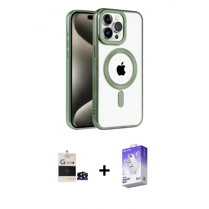 MARSİLYAN™- iPhone 14 Pro Max Kılıf Eksen Form Koleksiyonu - Siyah Bilvis 5in1 3D Magic Cam Ekran Koruyucu + Siyah Bilvis Titan Kamera Lens