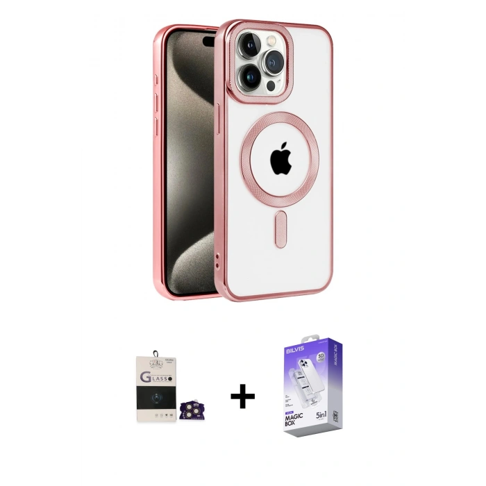 MARSİLYAN™- iPhone 14 Pro Max Kılıf Eksen Form Koleksiyonu - Siyah Bilvis 5in1 3D Magic Cam Ekran Koruyucu + Bilvis Titan Kamera Lens - GD