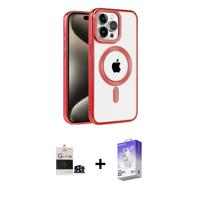 MARSİLYAN™- iPhone 14 Pro Max Kılıf Eksen Form Koleksiyonu - Siyah Bilvis 5in1 3D Magic Cam Ekran Koruyucu + Siyah Bilvis Titan Kamera Lens