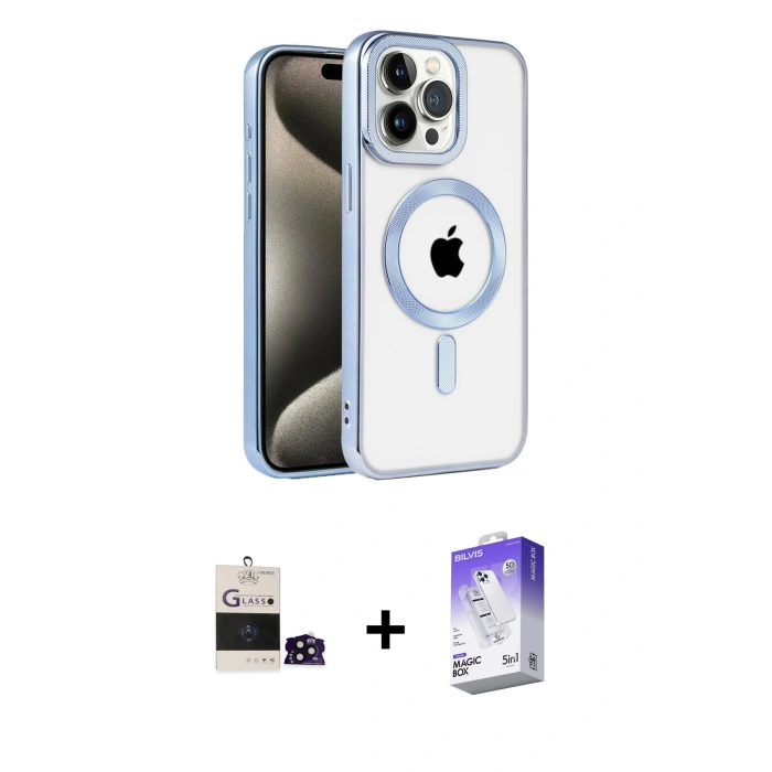 MARSİLYAN™- iPhone 14 Pro Max Kılıf Eksen Form Koleksiyonu - Siyah Bilvis 5in1 3D Magic Cam Ekran Koruyucu + Siyah Bilvis Titan Kamera Lens