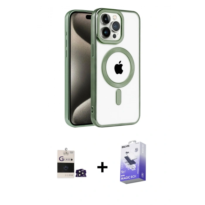 MARSİLYAN™- iPhone 14 Pro Max Kılıf Eksen Form Koleksiyonu - Siyah Bilvis 5in1 5D Magic Hayalet Cam Ekran Koruyucu + Derin Mor Bilvis Titan Kamera Lens