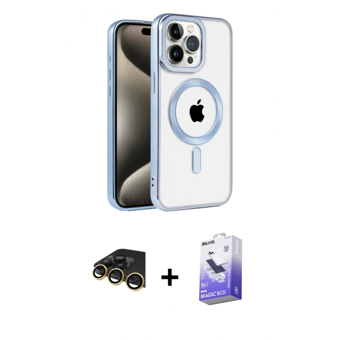 MARSİLYAN™- iPhone 14 Pro Max Kılıf Eksen Form Koleksiyonu - Siyah Bilvis 5in1 5D Magic Hayalet Cam Ekran Koruyucu + Raze Metal Kamera Lens - GD