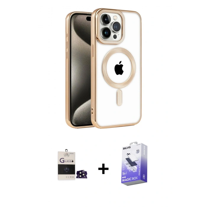 MARSİLYAN™- iPhone 14 Pro Max Kılıf Eksen Form Koleksiyonu - Siyah Bilvis 5in1 5D Magic Hayalet Cam Ekran Koruyucu + Siyah Bilvis Titan Kamera Lens