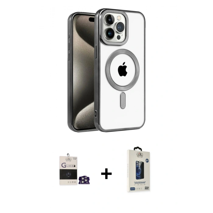 MARSİLYAN™- iPhone 14 Pro Max Kılıf Eksen Form Koleksiyonu - Siyah Bilvis Hayalet Cam Ekran Koruyucu + Bilvis Titan Kamera Lens - GS