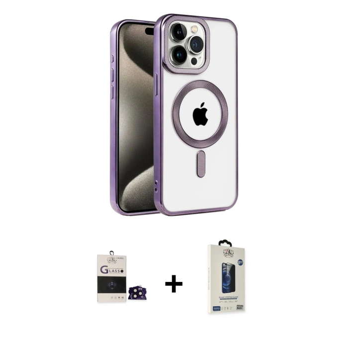 MARSİLYAN™- iPhone 14 Pro Max Kılıf Eksen Form Koleksiyonu - Siyah Bilvis Hayalet Cam Ekran Koruyucu + Bilvis Titan Kamera Lens - SH