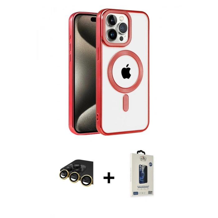 MARSİLYAN™- iPhone 14 Pro Max Kılıf Eksen Form Koleksiyonu - Siyah Bilvis Hayalet Cam Ekran Koruyucu + Gold Raze Metal Kamera Lens