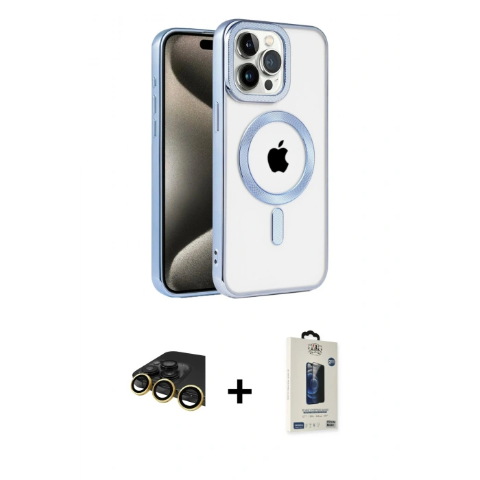 MARSİLYAN™- iPhone 14 Pro Max Kılıf Eksen Form Koleksiyonu - Siyah Bilvis Hayalet Cam Ekran Koruyucu + Gold Raze Metal Kamera Lens