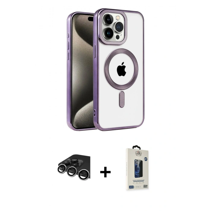 MARSİLYAN™- iPhone 14 Pro Max Kılıf Eksen Form Koleksiyonu - Siyah Bilvis Hayalet Cam Ekran Koruyucu + Raze Metal Kamera Lens - GS
