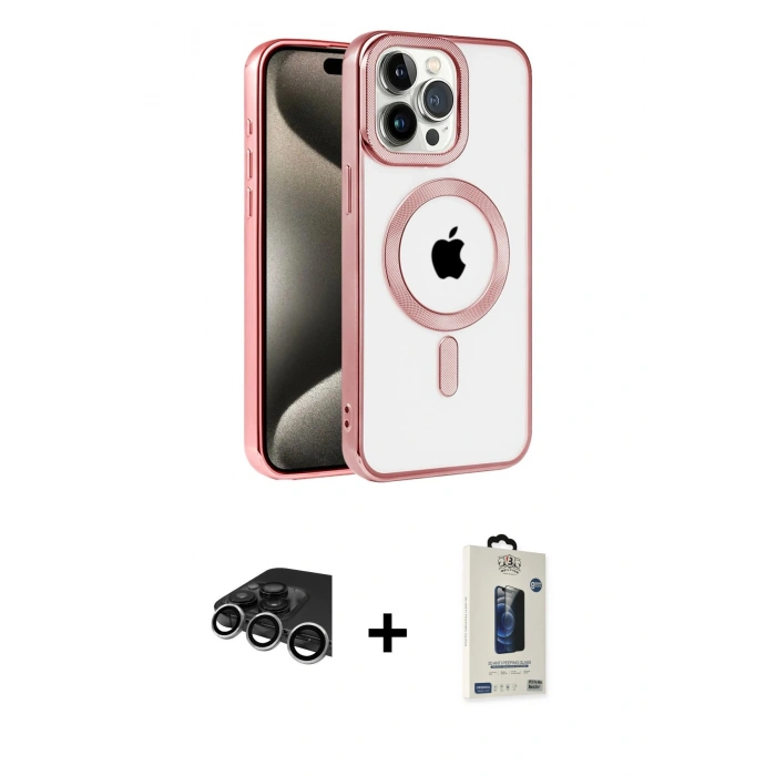 MARSİLYAN™- iPhone 14 Pro Max Kılıf Eksen Form Koleksiyonu - Siyah Bilvis Hayalet Cam Ekran Koruyucu + Raze Metal Kamera Lens - GS