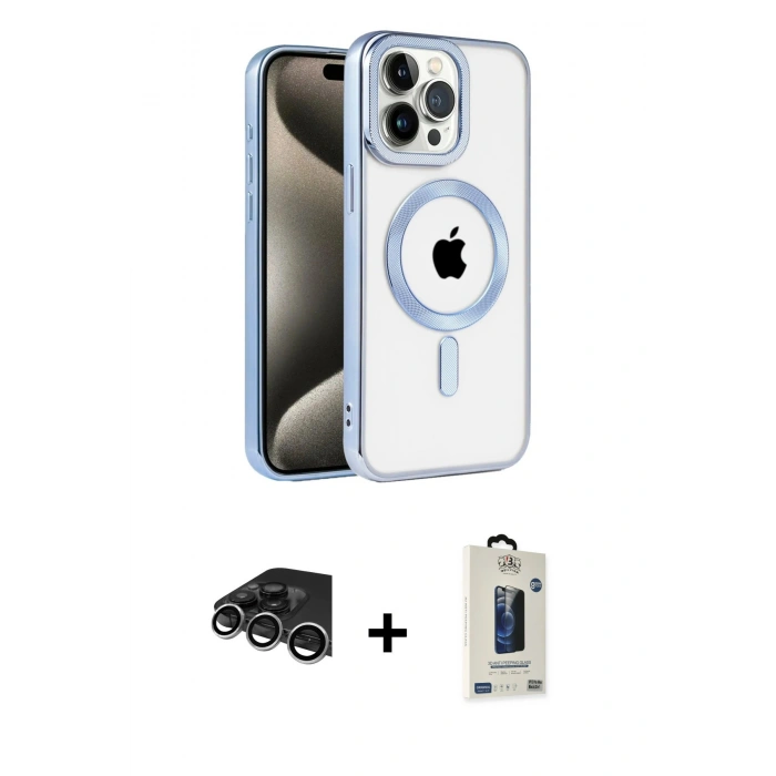 MARSİLYAN™- iPhone 14 Pro Max Kılıf Eksen Form Koleksiyonu - Siyah Bilvis Hayalet Cam Ekran Koruyucu + Raze Metal Kamera Lens - GS