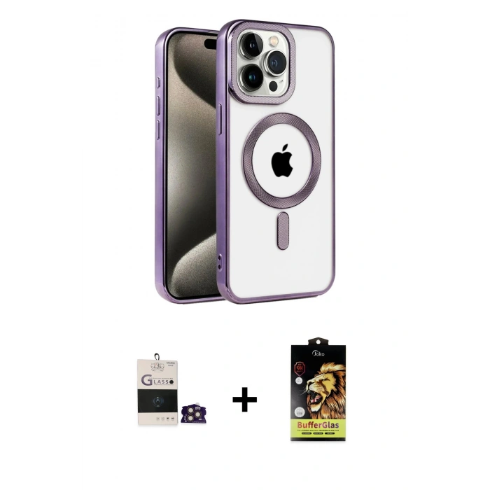 MARSİLYAN™- iPhone 14 Pro Max Kılıf Eksen Form Koleksiyonu - Siyah Buffer Cam Ekran Koruyucu + Bilvis Titan Kamera Lens - GD