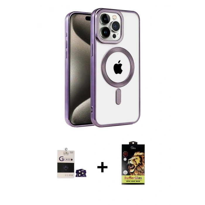 MARSİLYAN™- iPhone 14 Pro Max Kılıf Eksen Form Koleksiyonu - Siyah Buffer Cam Ekran Koruyucu + Bilvis Titan Kamera Lens - DNMR