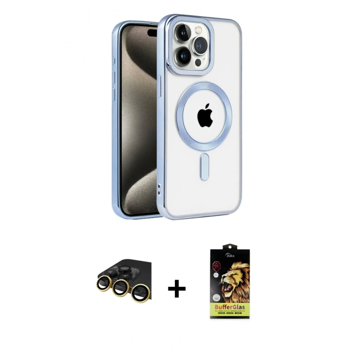MARSİLYAN™- iPhone 14 Pro Max Kılıf Eksen Form Koleksiyonu - Siyah Buffer Cam Ekran Koruyucu + Raze Metal Kamera Lens - GD