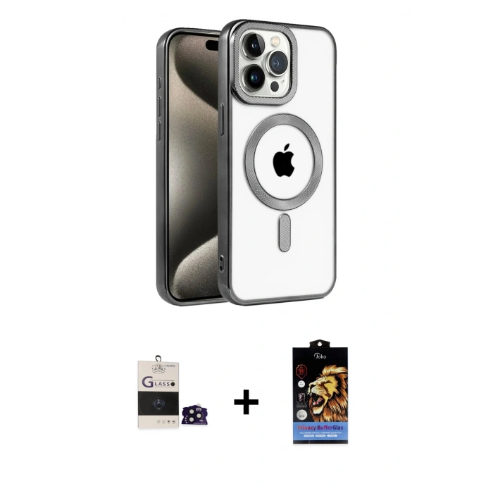 MARSİLYAN™- iPhone 14 Pro Max Kılıf Eksen Form Koleksiyonu - Siyah Buffer Hayalet Cam Ekran Koruyucu + Bilvis Titan Kamera Lens - SH