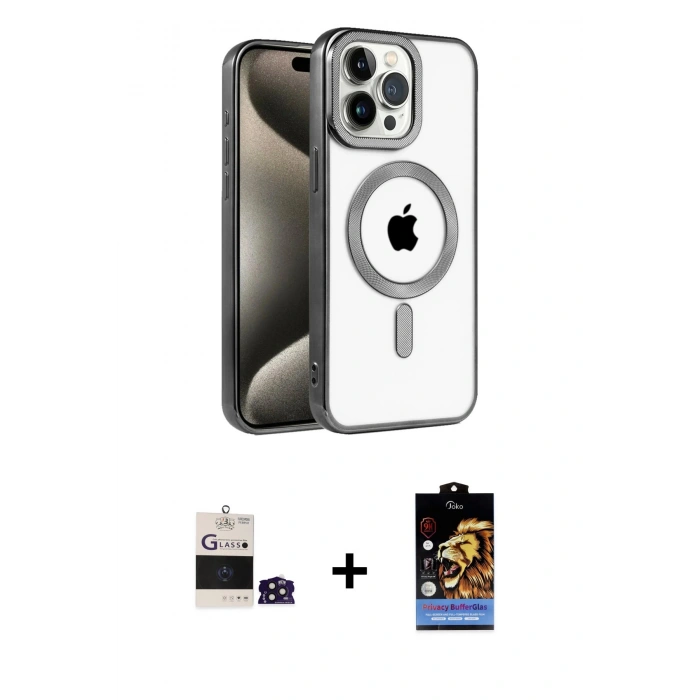 MARSİLYAN™- iPhone 14 Pro Max Kılıf Eksen Form Koleksiyonu - Siyah Buffer Hayalet Cam Ekran Koruyucu + Bilvis Titan Kamera Lens - DNMR