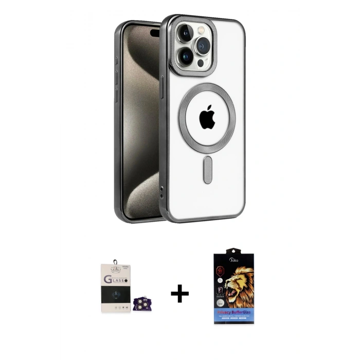 MARSİLYAN™- iPhone 14 Pro Max Kılıf Eksen Form Koleksiyonu - Siyah Buffer Hayalet Cam Ekran Koruyucu + Bilvis Titan Kamera Lens - GD