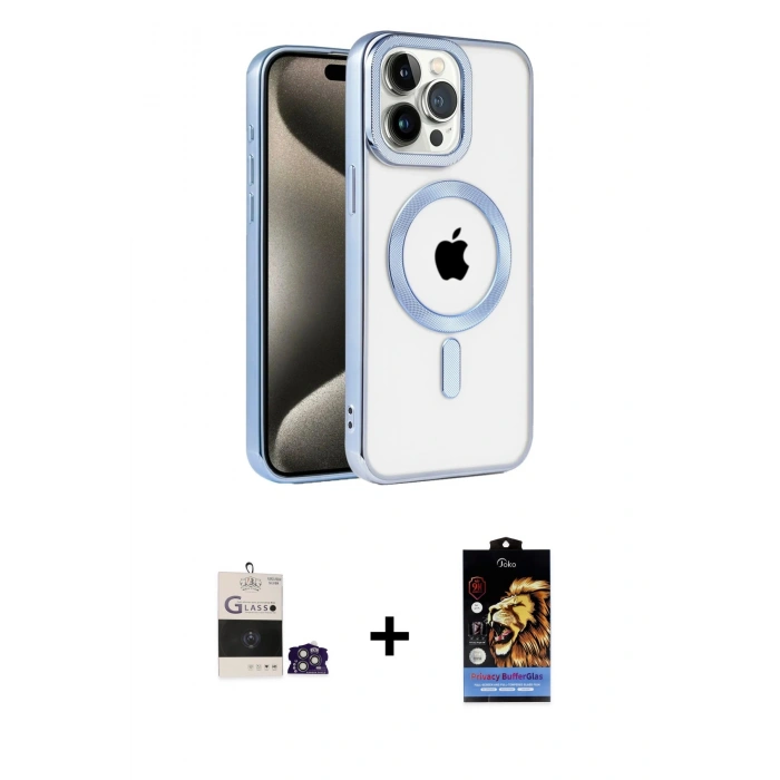 MARSİLYAN™- iPhone 14 Pro Max Kılıf Eksen Form Koleksiyonu - Siyah Buffer Hayalet Cam Ekran Koruyucu + Gümüş Bilvis Titan Kamera Lens