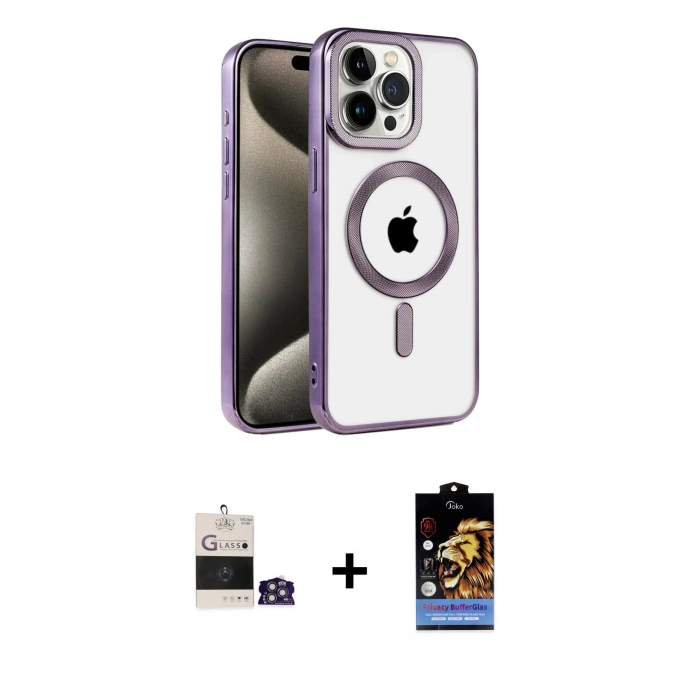 MARSİLYAN™- iPhone 14 Pro Max Kılıf Eksen Form Koleksiyonu - Siyah Buffer Hayalet Cam Ekran Koruyucu + Gümüş Bilvis Titan Kamera Lens