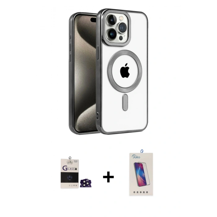 MARSİLYAN™- iPhone 14 Pro Max Kılıf Eksen Form Koleksiyonu - Siyah Joko 5D Cam + Bilvis Titan Kamera Lens - DNMR