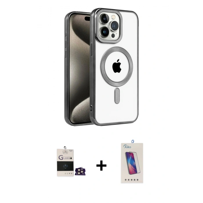 MARSİLYAN™- iPhone 14 Pro Max Kılıf Eksen Form Koleksiyonu - Siyah Joko 5D Cam + Bilvis Titan Kamera Lens - GD
