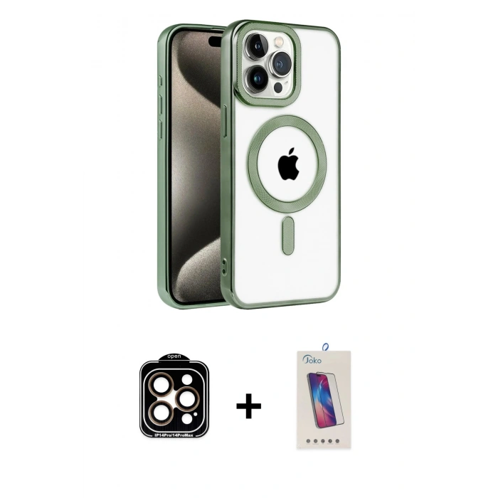 MARSİLYAN™- iPhone 14 Pro Max Kılıf Eksen Form Koleksiyonu - Siyah Joko 5D Cam + PVD Metal Kamera Lens - TU