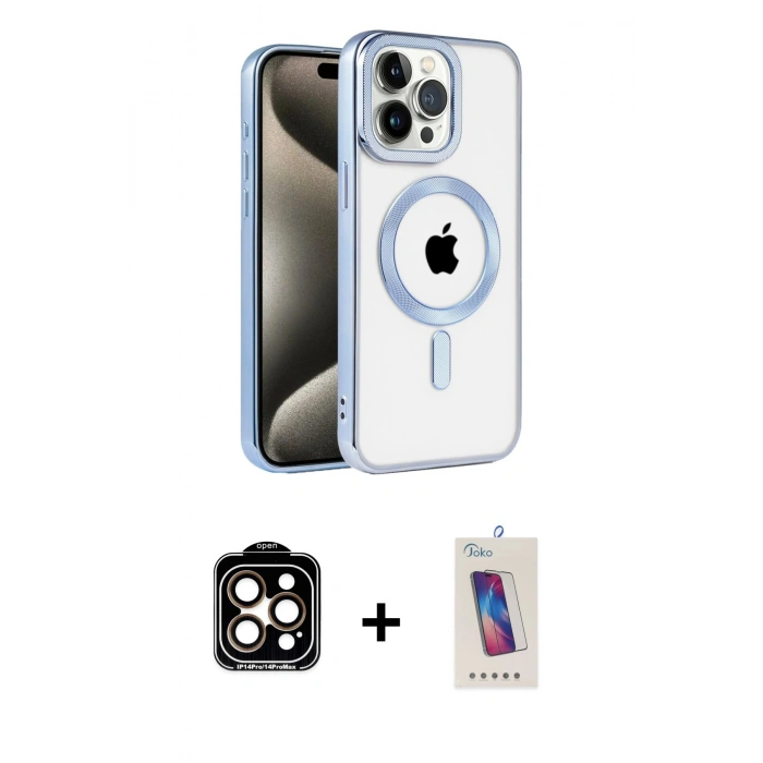MARSİLYAN™- iPhone 14 Pro Max Kılıf Eksen Form Koleksiyonu - Siyah Joko 5D Cam + PVD Metal Kamera Lens - TU