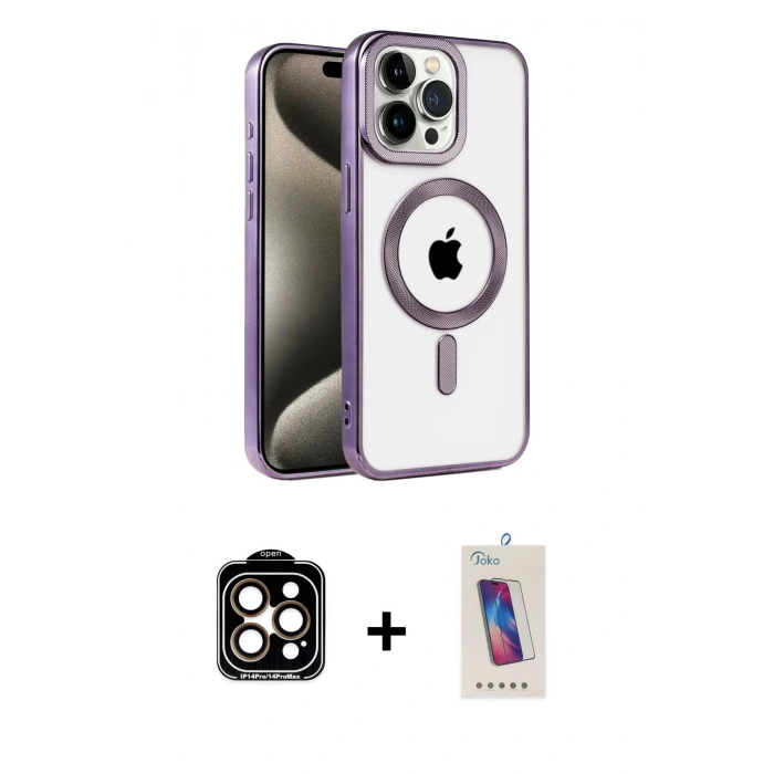 MARSİLYAN™- iPhone 14 Pro Max Kılıf Eksen Form Koleksiyonu - Siyah Joko 5D Cam + PVD Metal Kamera Lens - TU