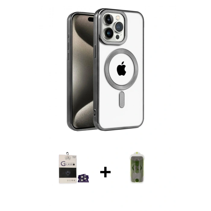 MARSİLYAN™- iPhone 14 Pro Max Kılıf Eksen Form Koleksiyonu - Siyah Joko Magic 5D Hayalet Cam + Bilvis Titan Kamera Lens - GS