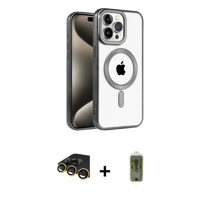 MARSİLYAN™- iPhone 14 Pro Max Kılıf Eksen Form Koleksiyonu - Siyah Joko Magic 5D Hayalet Cam + Raze Metal Kamera Lens - GD
