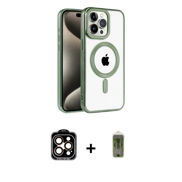 MARSİLYAN™- iPhone 14 Pro Max Kılıf Eksen Form Koleksiyonu - Siyah Joko Magic 5D Hayalet Cam + PVD Metal Kamera Lens - TU