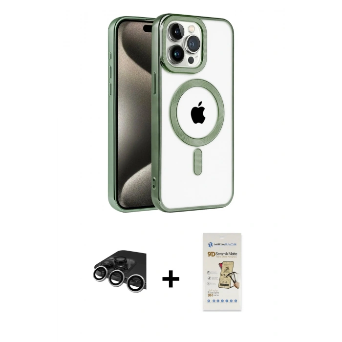 MARSİLYAN™- iPhone 14 Pro Max Kılıf Eksen Form Koleksiyonu - Siyah Mat Seramik Nano Ekran Koruyucu + Gümüş Raze Metal Kamera Lens