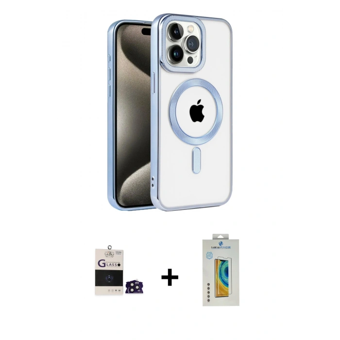 MARSİLYAN™- iPhone 14 Pro Max Kılıf Eksen Form Koleksiyonu - Siyah Polymer Nano Ekran Koruyucu + Derin Mor Bilvis Titan Kamera Lens