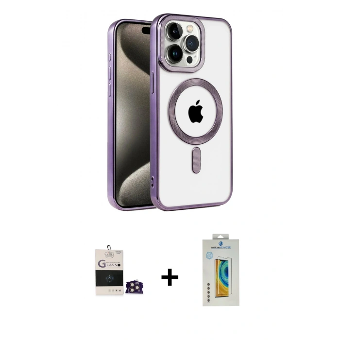 MARSİLYAN™- iPhone 14 Pro Max Kılıf Eksen Form Koleksiyonu - Siyah Polymer Nano Ekran Koruyucu + Bilvis Titan Kamera Lens - GD