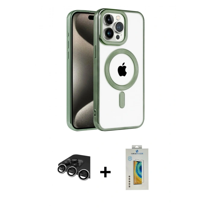 MARSİLYAN™- iPhone 14 Pro Max Kılıf Eksen Form Koleksiyonu - Siyah Polymer Nano Ekran Koruyucu + Raze Metal Kamera Lens - GS