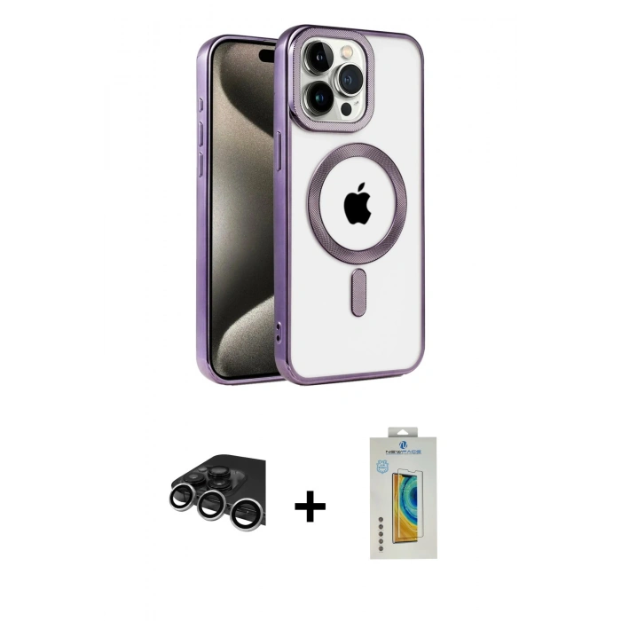 MARSİLYAN™- iPhone 14 Pro Max Kılıf Eksen Form Koleksiyonu - Siyah Polymer Nano Ekran Koruyucu + Raze Metal Kamera Lens - GS