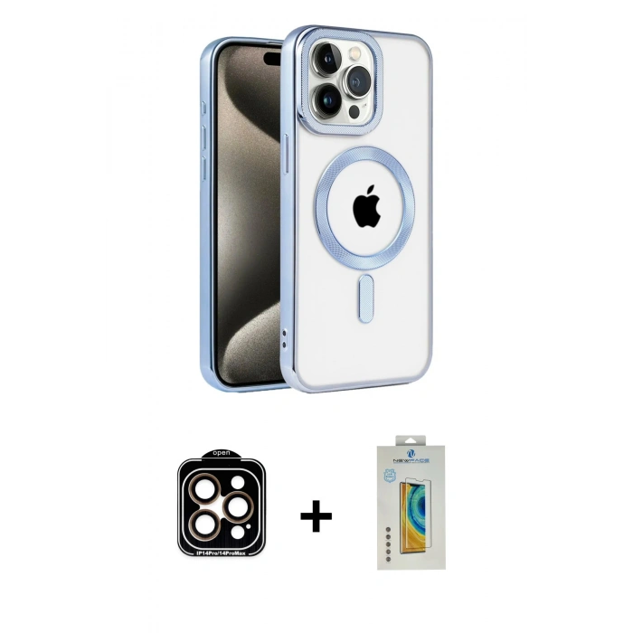 MARSİLYAN™- iPhone 14 Pro Max Kılıf Eksen Form Koleksiyonu - Siyah Polymer Nano Ekran Koruyucu + PVD Metal Kamera Lens - TU