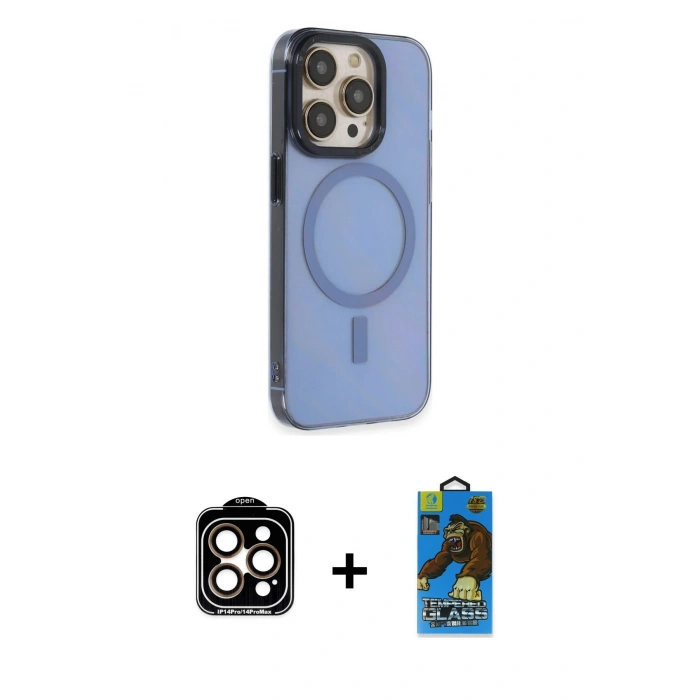 MARSİLYAN™- iPhone 14 Pro Max Kılıf Eksen Işık Prime - Siyah 18D Cam Ekran Koruyucu + PVD Metal Kamera Lens - TU