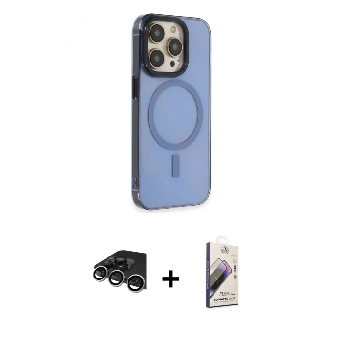 MARSİLYAN™- iPhone 14 Pro Max Kılıf Eksen Işık Prime - Siyah Bilvis 3D Mat Cam Ekran Koruyucu + Raze Metal Kamera Lens - GS