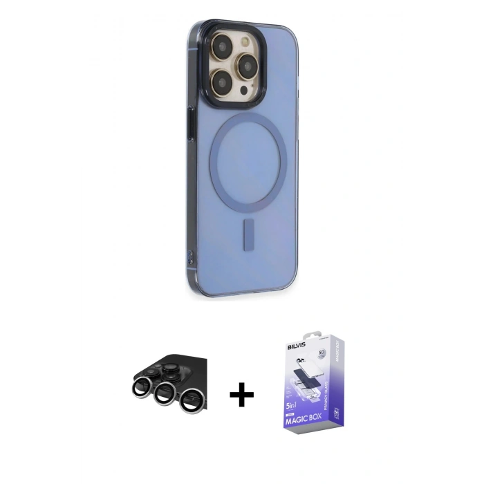 MARSİLYAN™- iPhone 14 Pro Max Kılıf Eksen Işık Prime - Siyah Bilvis 5in1 5D Magic Hayalet Cam Ekran Koruyucu + Raze Metal Kamera Lens - GS