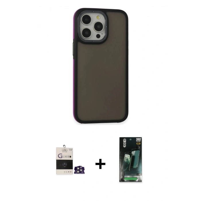 MARSİLYAN™- iPhone 14 Pro Max Kılıf Eksen Işık - Şeffaf 360 Full Body Arka Koruyucu + Bilvis Titan Kamera Lens - GS