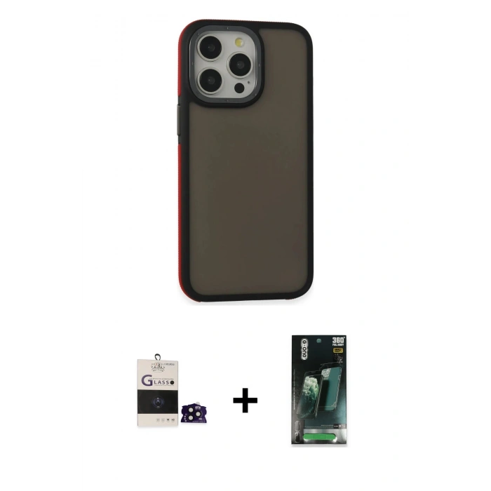 MARSİLYAN™- iPhone 14 Pro Max Kılıf Eksen Işık - Şeffaf 360 Full Body Arka Koruyucu + Bilvis Titan Kamera Lens - SH