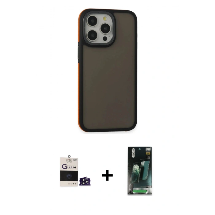 MARSİLYAN™- iPhone 14 Pro Max Kılıf Eksen Işık - Şeffaf 360 Full Body Arka Koruyucu + Derin Mor Bilvis Titan Kamera Lens