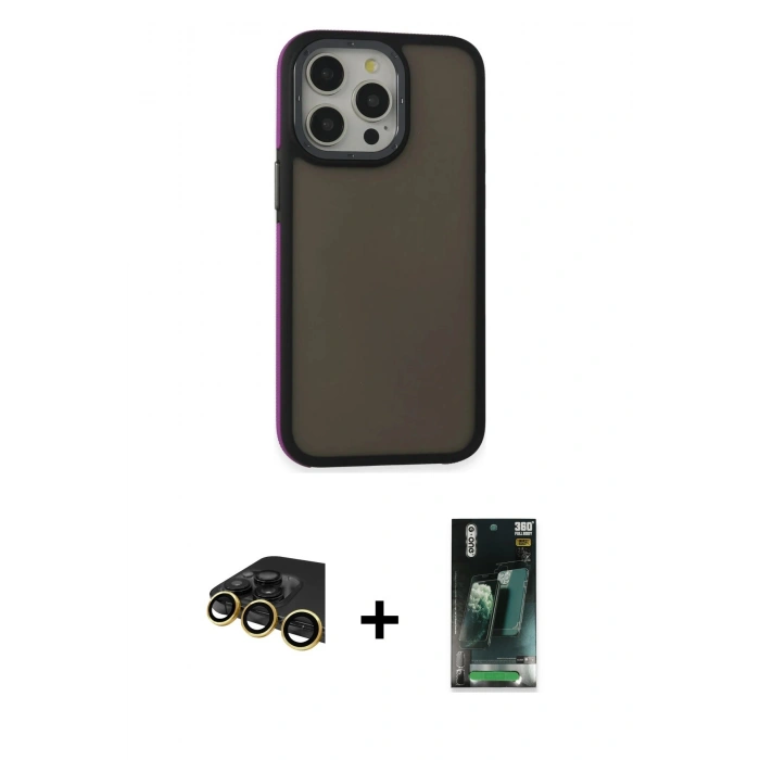 MARSİLYAN™- iPhone 14 Pro Max Kılıf Eksen Işık - Şeffaf 360 Full Body Arka Koruyucu + Raze Metal Kamera Lens - GD