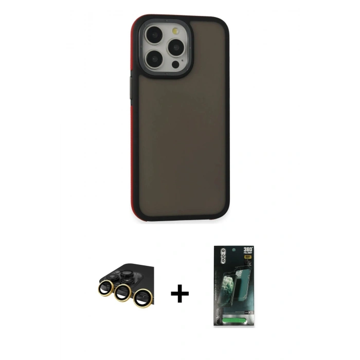 MARSİLYAN™- iPhone 14 Pro Max Kılıf Eksen Işık - Şeffaf 360 Full Body Arka Koruyucu + Raze Metal Kamera Lens - GD