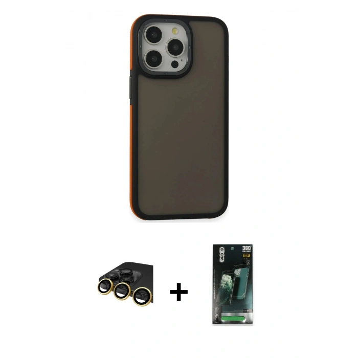 MARSİLYAN™- iPhone 14 Pro Max Kılıf Eksen Işık - Şeffaf 360 Full Body Arka Koruyucu + Raze Metal Kamera Lens - GD