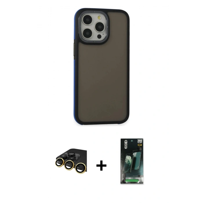 MARSİLYAN™- iPhone 14 Pro Max Kılıf Eksen Işık - Şeffaf 360 Full Body Arka Koruyucu + Raze Metal Kamera Lens - GD
