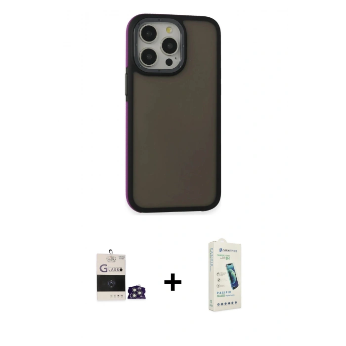 MARSİLYAN™- iPhone 14 Pro Max Kılıf Eksen Işık - Şeffaf Pasifik Cam Ekran Koruyucu + Bilvis Titan Kamera Lens - GS