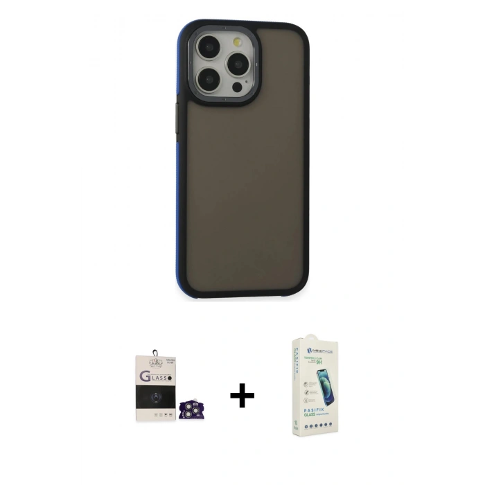 MARSİLYAN™- iPhone 14 Pro Max Kılıf Eksen Işık - Şeffaf Pasifik Cam Ekran Koruyucu + Bilvis Titan Kamera Lens - GS